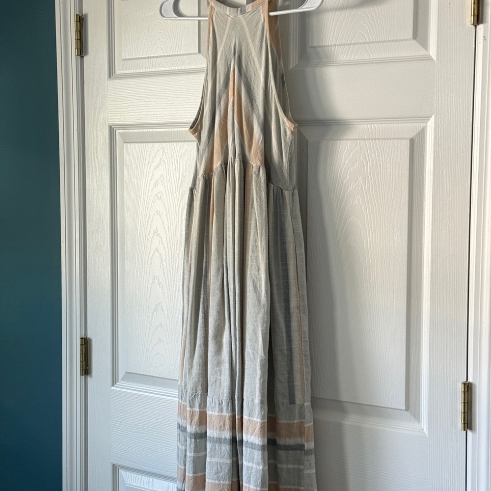 Listicle Striped Halter Maxi Dress in Beige and Gray - Picture 2 of 3